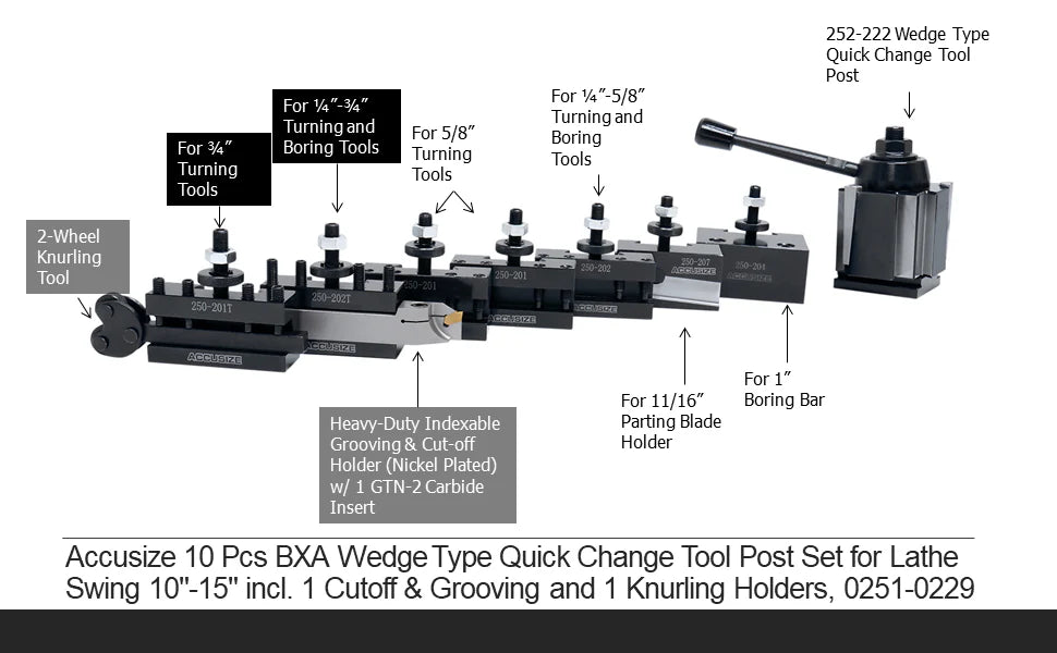 10-15" BXA Quick Change Tool Post Set  (10 pc) - Accusize 0251-0229