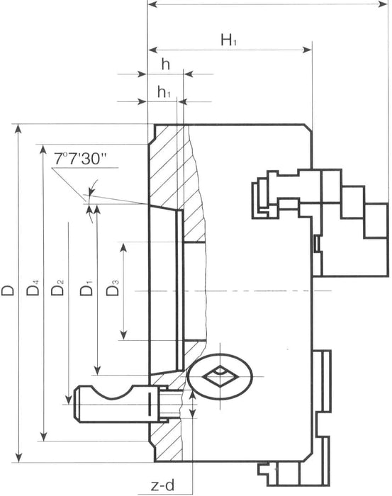 8" 3-Jaw Two-Piece Reversible Jaw Direct Mount (D1-6) Chuck - Accusize 0559-0104