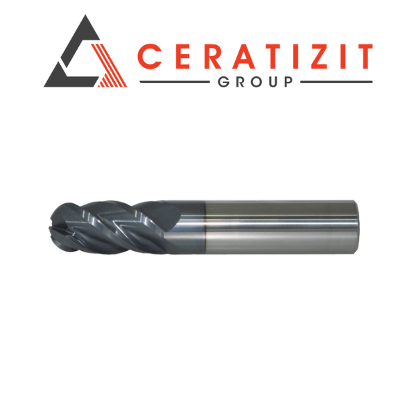 3/16" 4 Flute Ballnose Carbide End Mill AlTiN Coated - Ceratizit 12180664