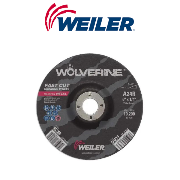 6" x 1/4" x 7/8" Type 27 Depressed Center Grinding Disc - Weiler 56280