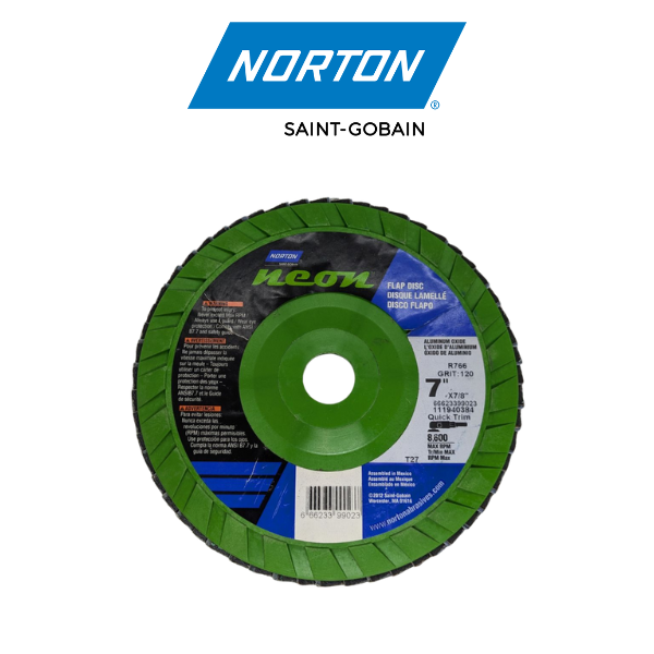 7" x 7/8" 120 Grit Aluminum Oxide Neon Flap Disc - Norton 99023