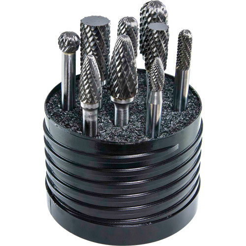8pc 1/4" Shank Double Cut Solid Carbide Burr Set - Drillco Set 1