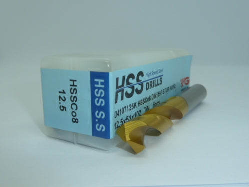 12.5mm Stub Drill TiN HSSCo - YG-1 (.4921")